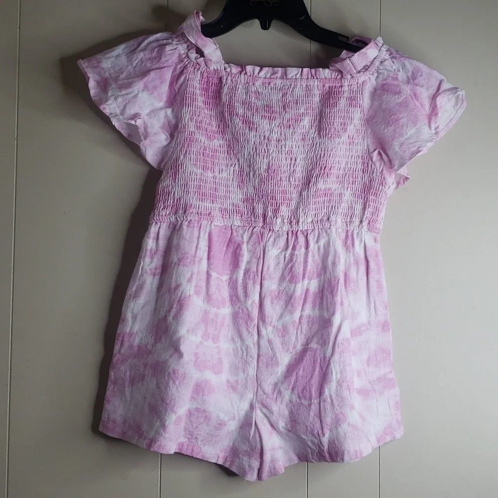 Girls Sea Pink Tie Dye over shoulder Smocked Middle Romper - Jessica Simpson